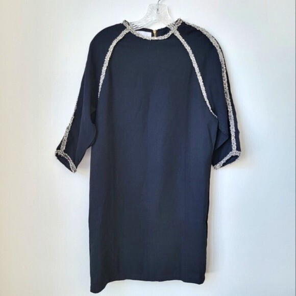 KOREAN BRAND Work Dress 3/4 Sleeves Black Tweed Trim Size Large - Picture 2 of 11